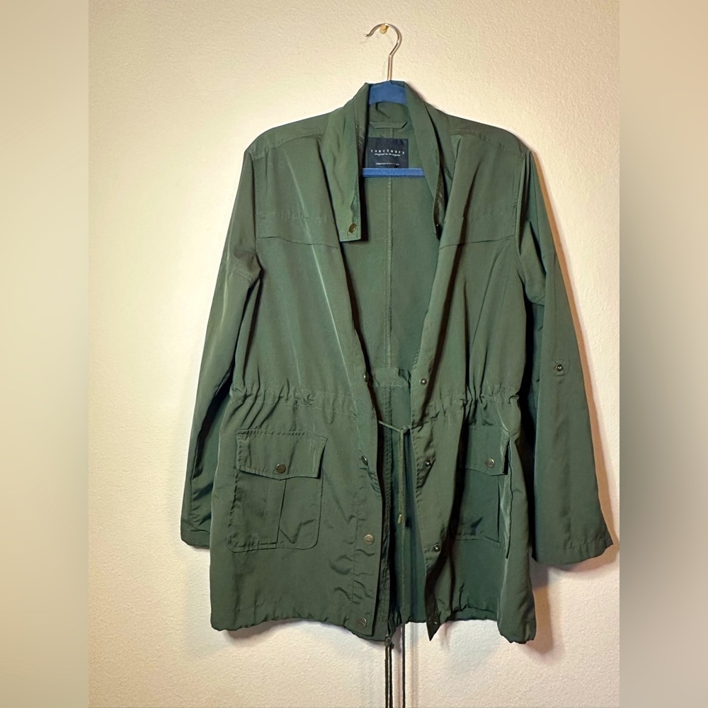 Sanctuary olive green cinch waist windbreaker or cargo jacket.